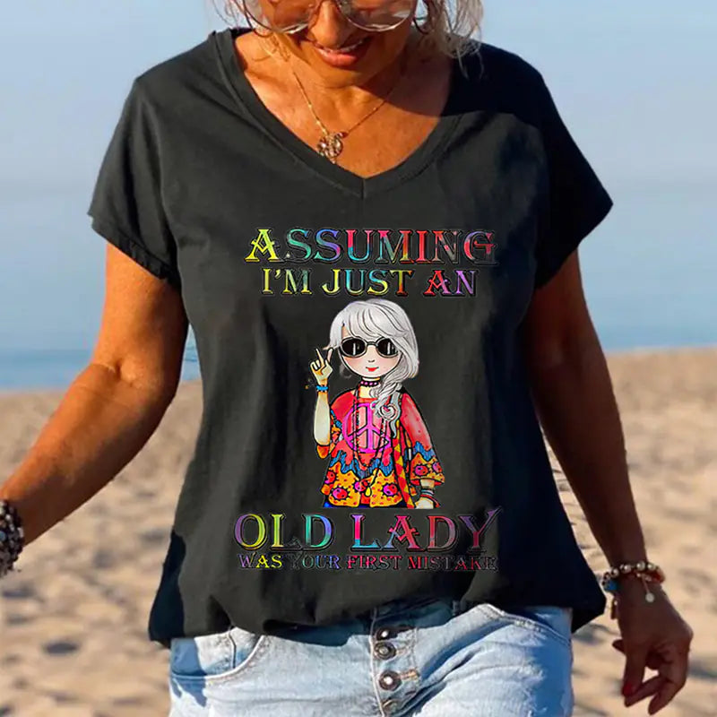 3D Printed Summer V-Neck T-Shirt for Women