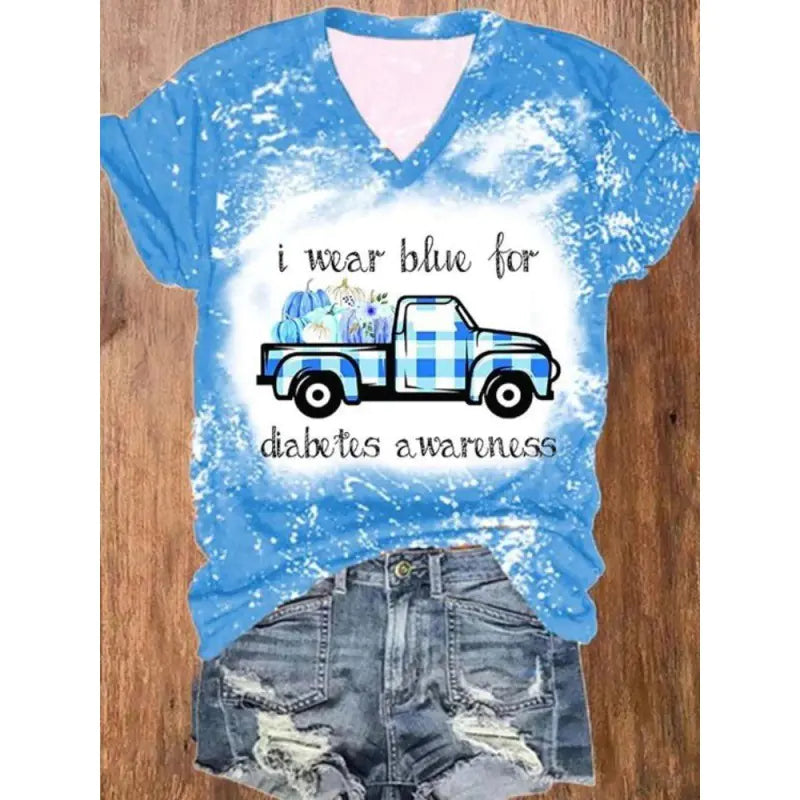 3D Printed Summer V-Neck T-Shirt for Women