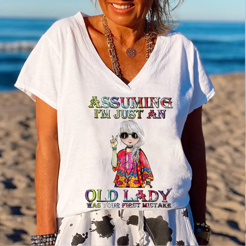 3D Printed Summer V-Neck T-Shirt for Women