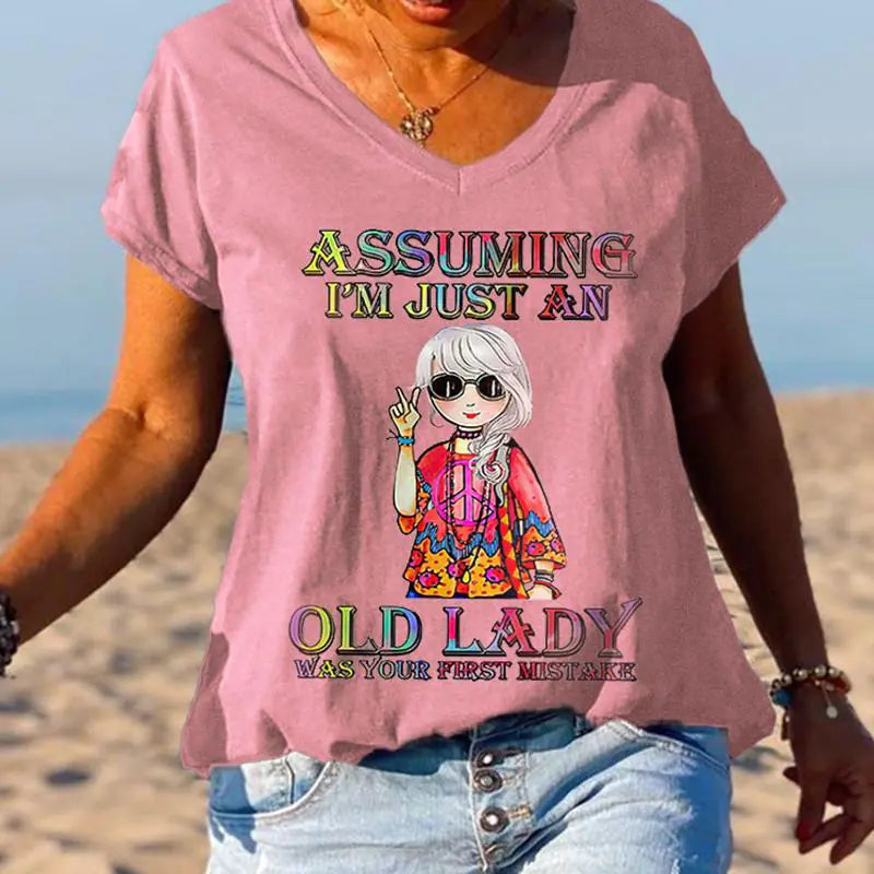3D Printed Summer V-Neck T-Shirt for Women