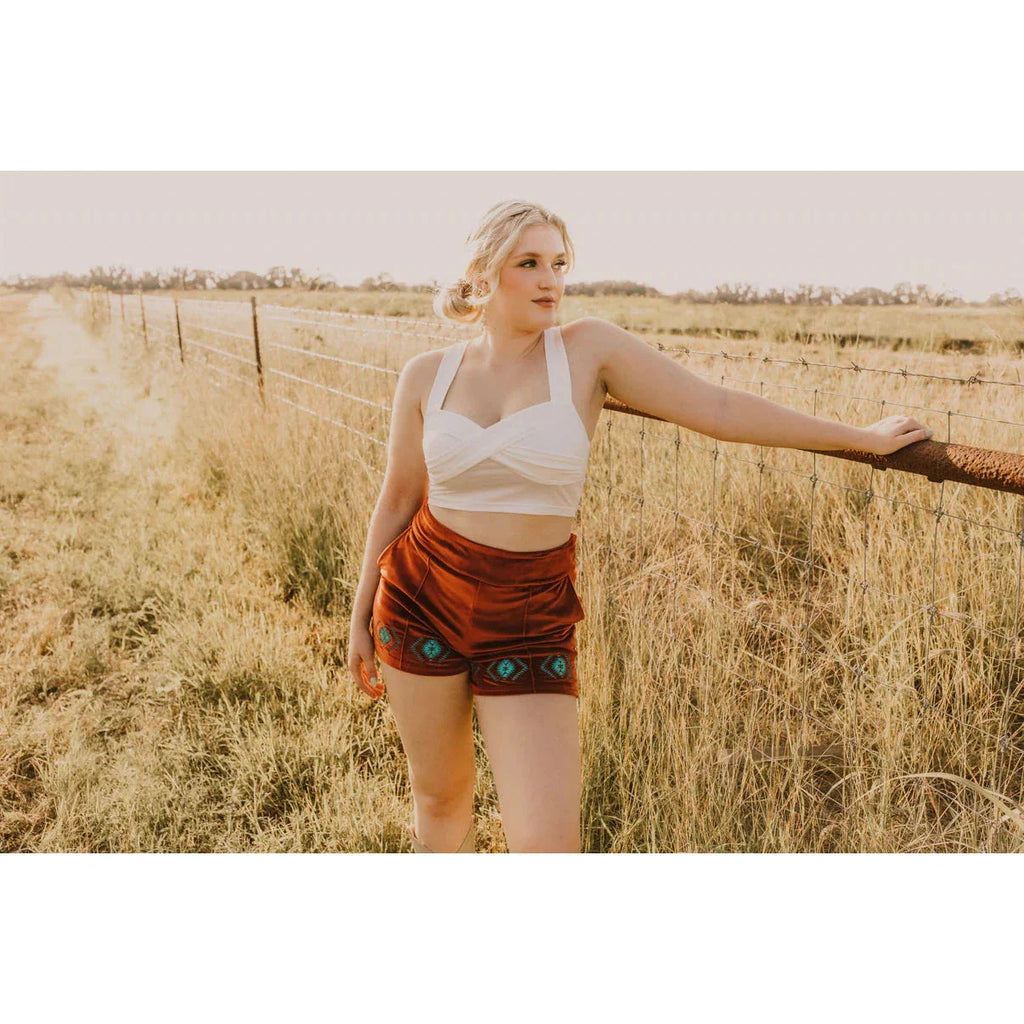 Ultra Soft Velvet Shorts "The Queensmans Mesa" Western Style