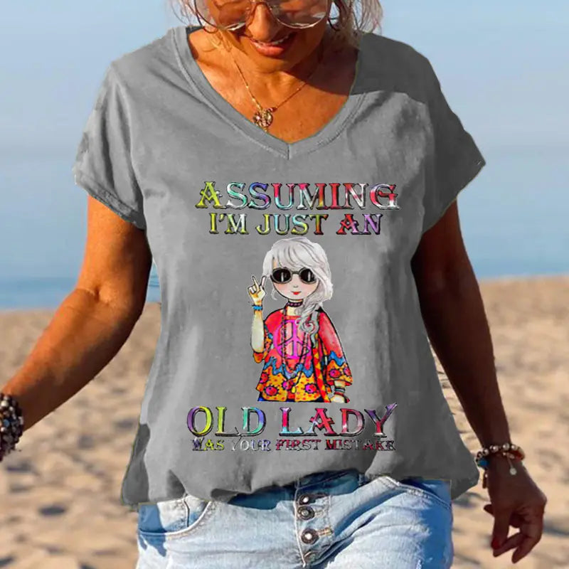 3D Printed Summer V-Neck T-Shirt for Women