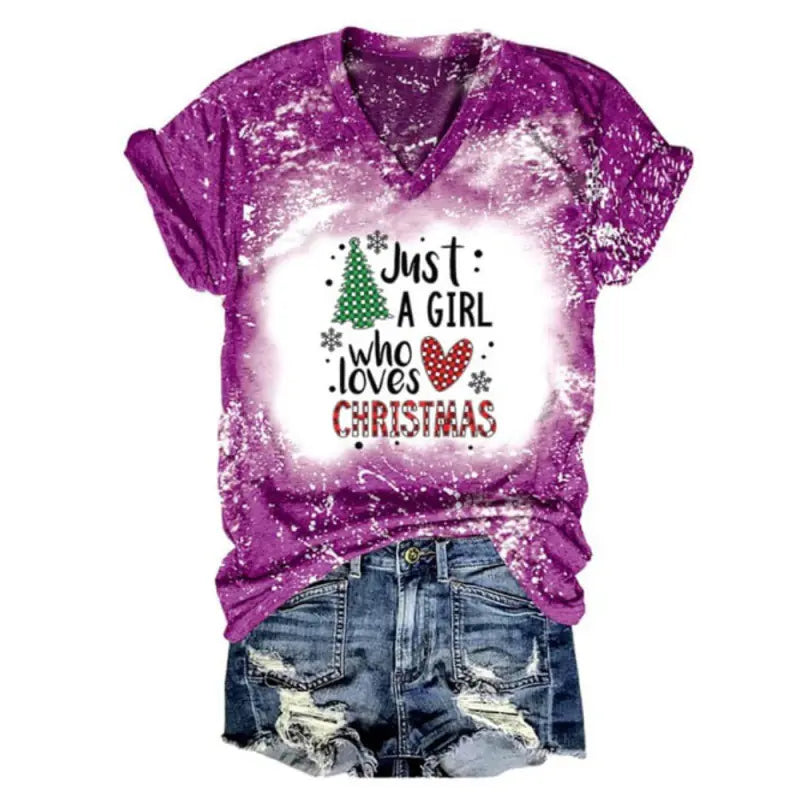3D Printed Summer V-Neck T-Shirt for Women