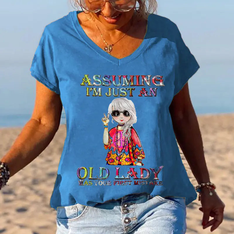 3D Printed Summer V-Neck T-Shirt for Women